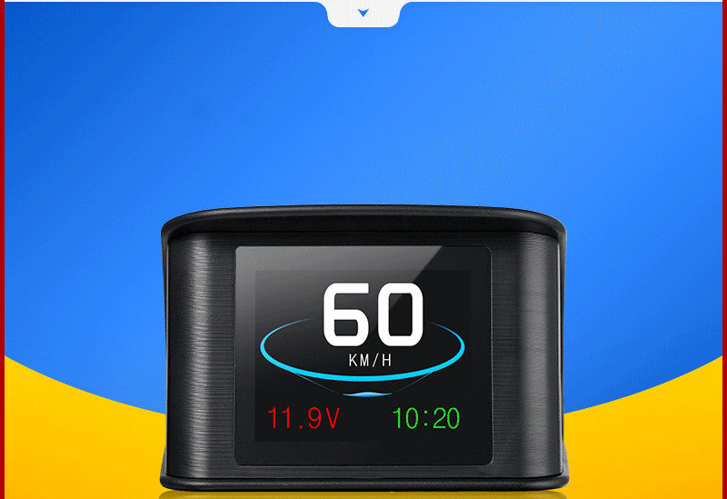 Car HUD monitor front view showing speed, voltage and time