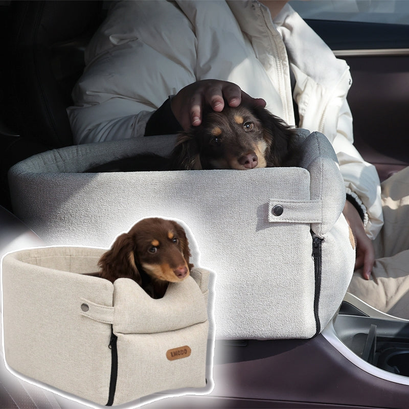 Portable dog car seat bed and carrier bag, shown unfolded flat