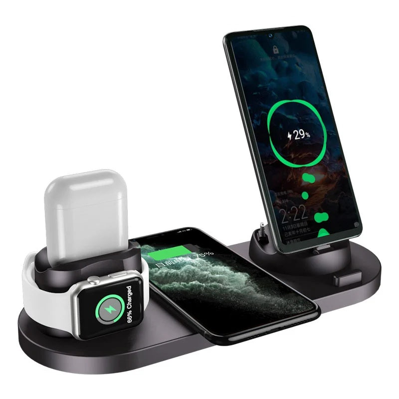 6-in-1 Wireless Charging Dock Station - Black 10W