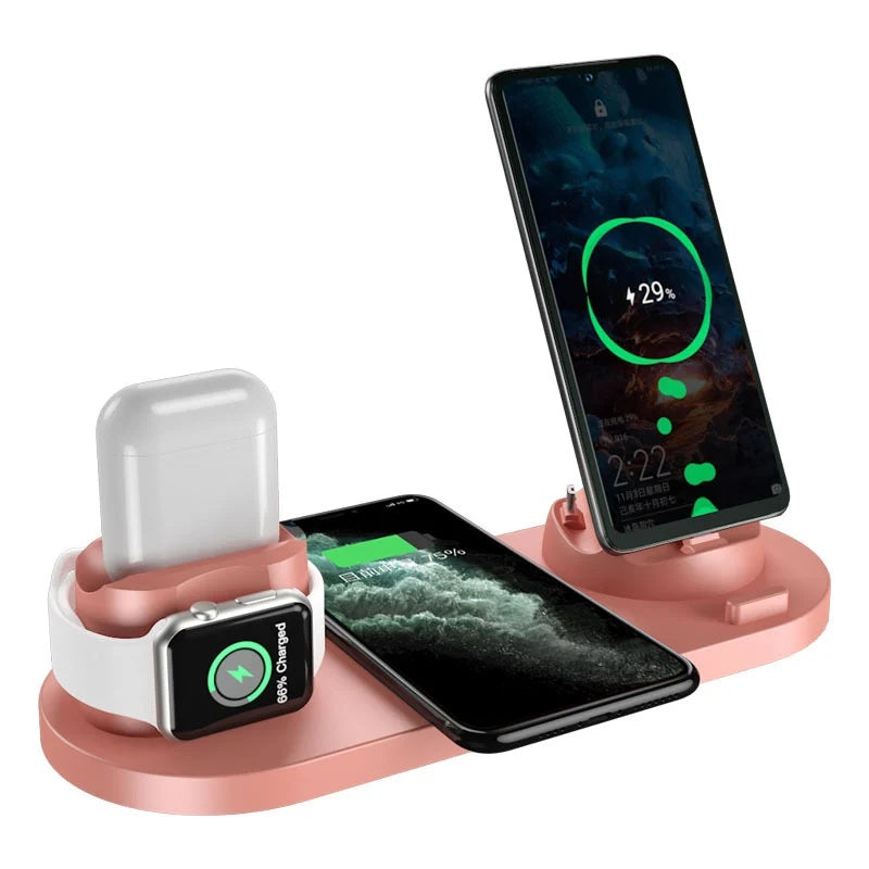 6-in-1 Wireless Charging Dock Station - Pink 10W