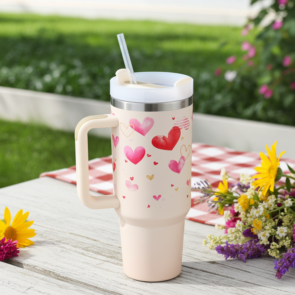 40oz Insulated Tumbler with Handle & Straw - Stainless Steel Travel Cup